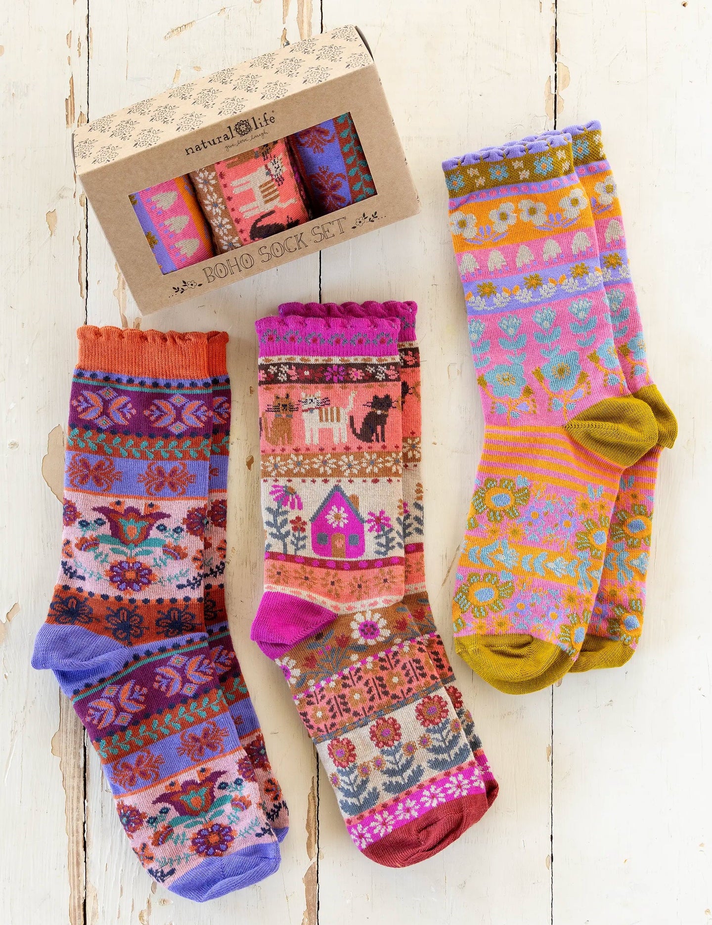 Natural Life Boho Sock Set - Cat - Lace and Grace Boutique