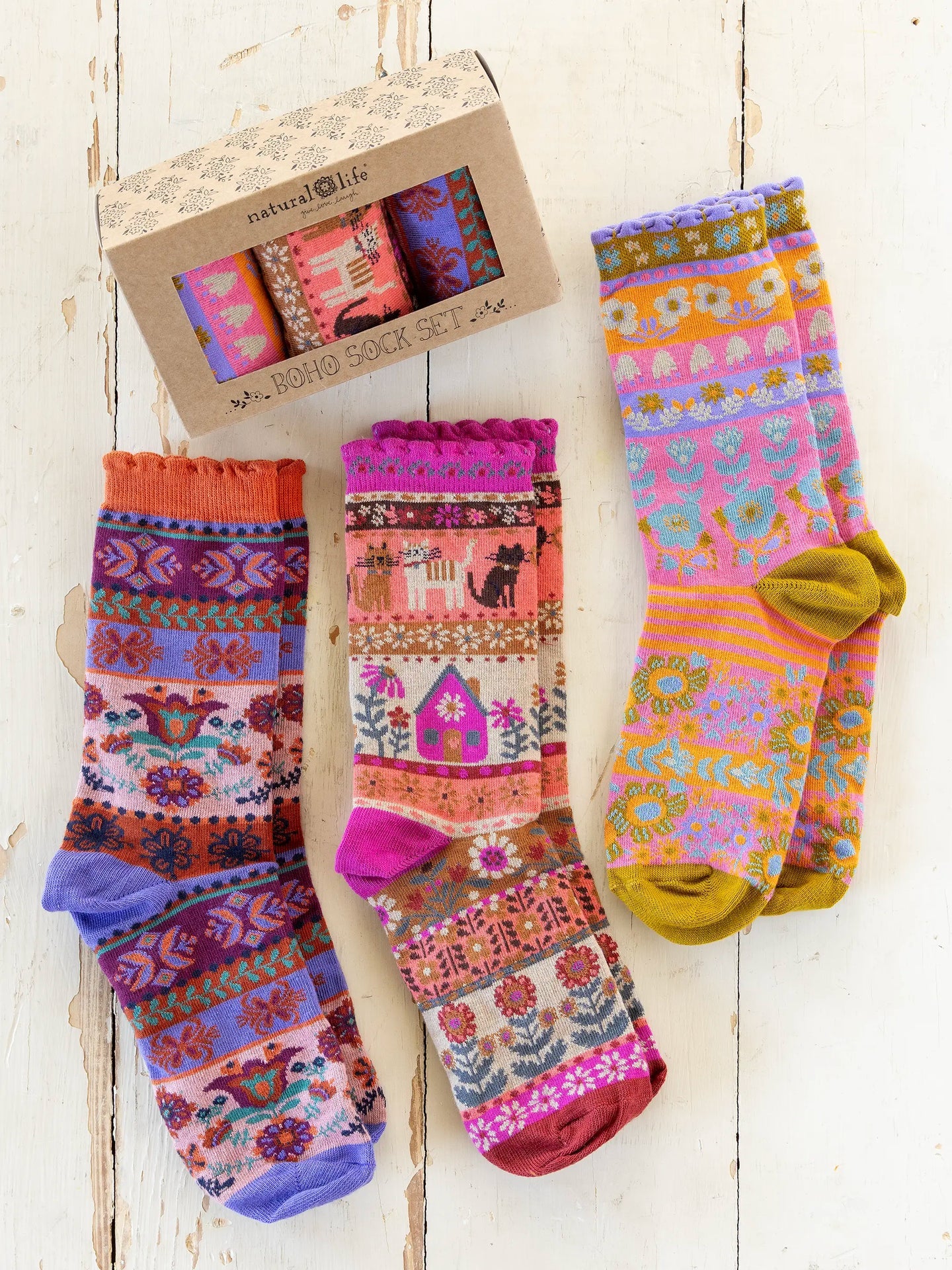 Natural Life Boho Sock Set - Cat - Lace and Grace Boutique