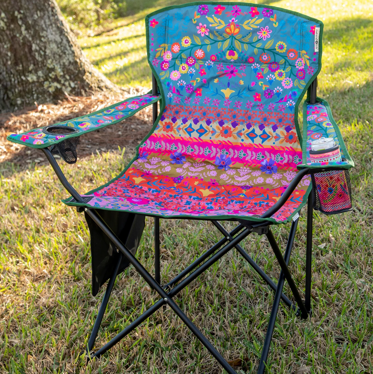 Natural Life Folding Camp Chair - Folk Floral Border - Lace and Grace Boutique