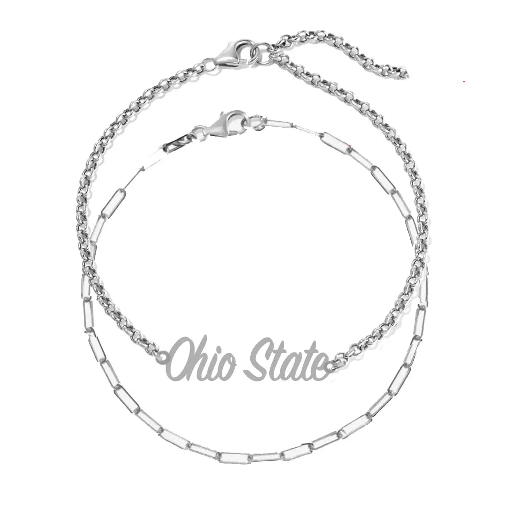 Double layered silver Ohio State bracelet.