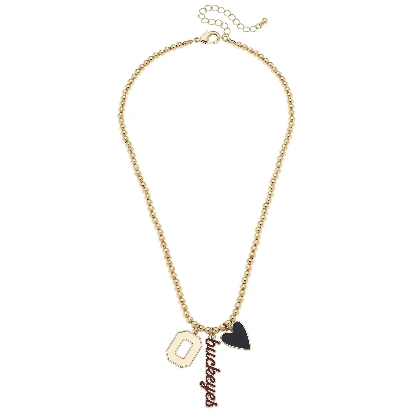 Ohio State Buckeyes charm gold beaded necklace.