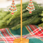 Painted Christmas tree drop earrings.