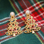 Drop Christmas tree with pearl accents earrings.