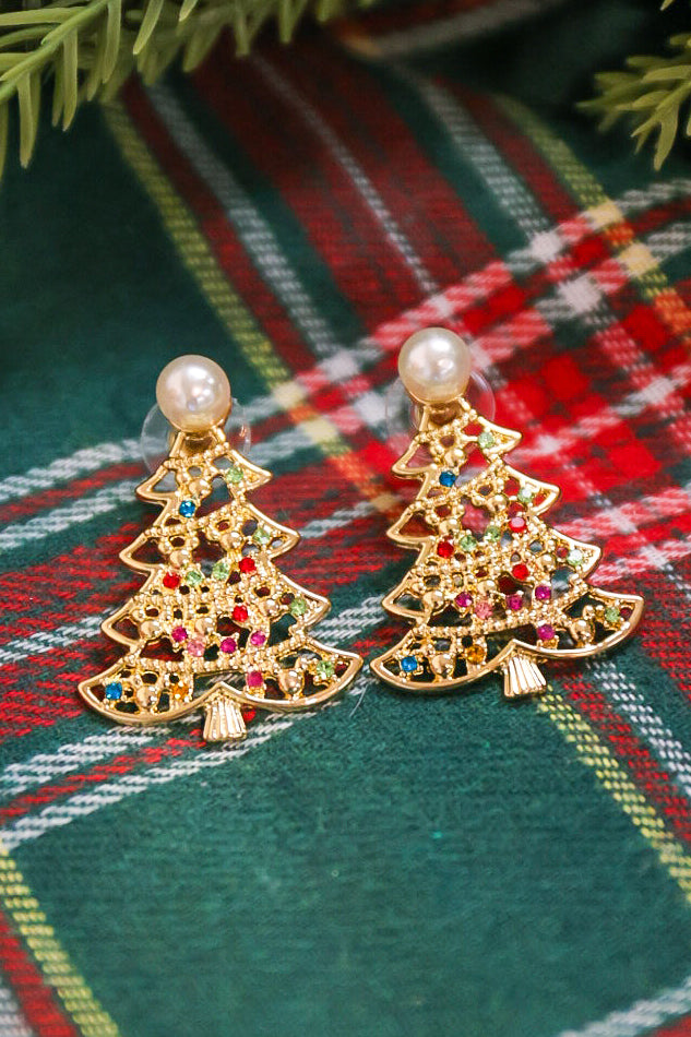 Drop Christmas tree with pearl accents earrings.