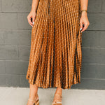 Pleated stretchy polka dot maxi skirt in mocha mousse.