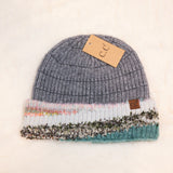 C.C Multi Marbled Yarn Cuff Beanie - Grey