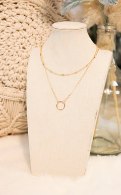 Layered Ring Pendant & Bar Detail Necklace - Lace and Grace Boutique