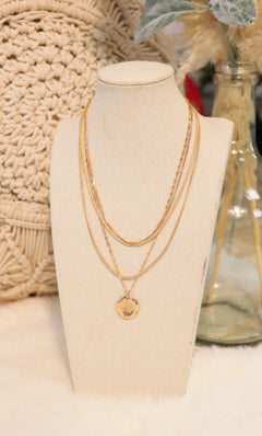 Hammered Circle Pendant Chain Layered Necklace - Gold - Lace and Grace Boutique