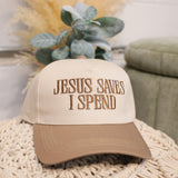 Jesus Saves I Spend Two-Tone Canvas Cap - Ash Mocha