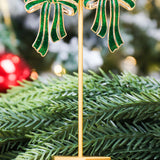 Glitter & Gold Bow Drop Earrings - Green