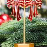 Glitter & Gold Bow Drop Earrings - Red