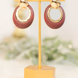 Oval Wood Hoop Drop Earrings - Brown