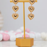Linked Heart Post Drop Earrings - Gold