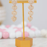 Linked Pearl Heart Post Drop Earrings
