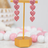 Linked Rhinestone Heart Drop Earrings - Pink