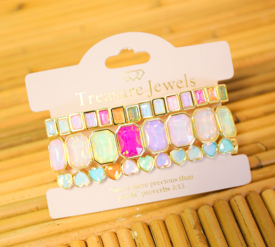 Sparkle Multi Heart Bracelet Stack Set - Lace and Grace Boutique