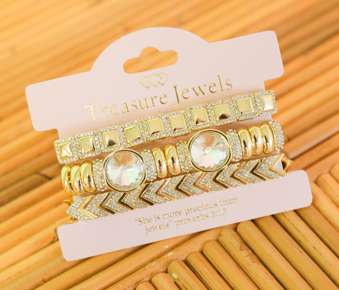 Crystal Lux Power Bracelet Stack Set - Gold - Lace and Grace Boutique