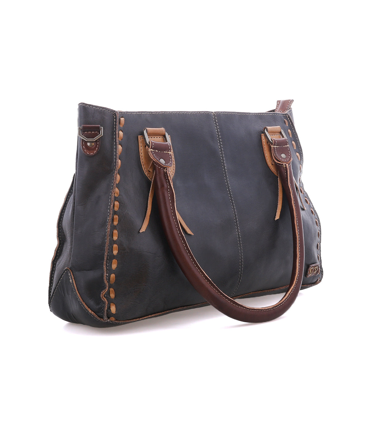 Side view of the Java Rustic Rockababy showing brown padded handles and tan contrast stitching along the leather panels