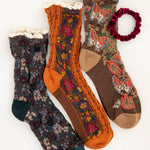 Natural Life Blossom Crew Socks & Scrunchie, Set of 3 - Rust - Lace and Grace Boutique