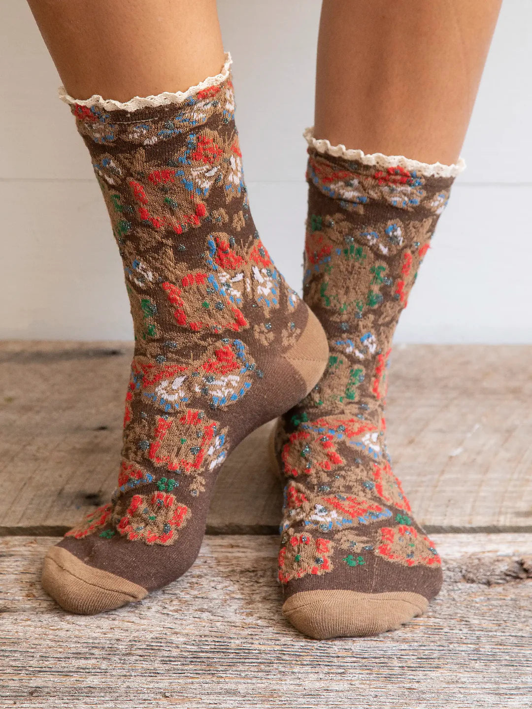 Natural Life Blossom Crew Socks & Scrunchie, Set of 3 - Rust - Lace and Grace Boutique