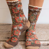 Natural Life Blossom Crew Socks & Scrunchie, Set of 3 - Rust - Lace and Grace Boutique