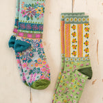 Natural Life Boho Sock, Set of 2 - Floral Pink Green - Lace and Grace Boutique
