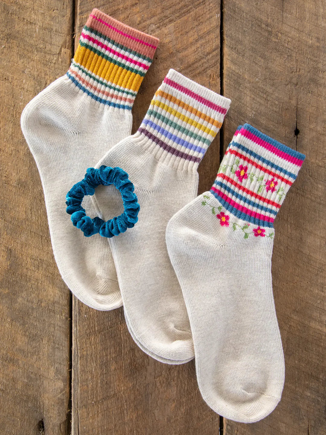 Natural Life Striped Retro Crew Socks, Set of 3 - Rainbow - Lace and Grace Boutique