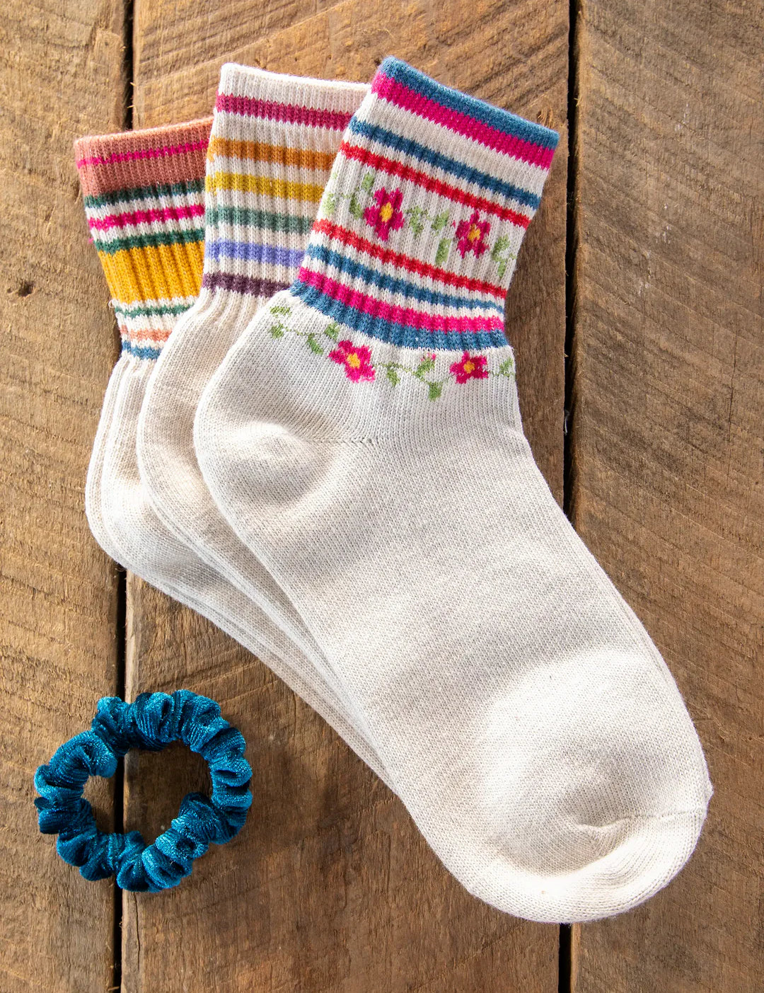 Natural Life Striped Retro Crew Socks, Set of 3 - Rainbow - Lace and Grace Boutique