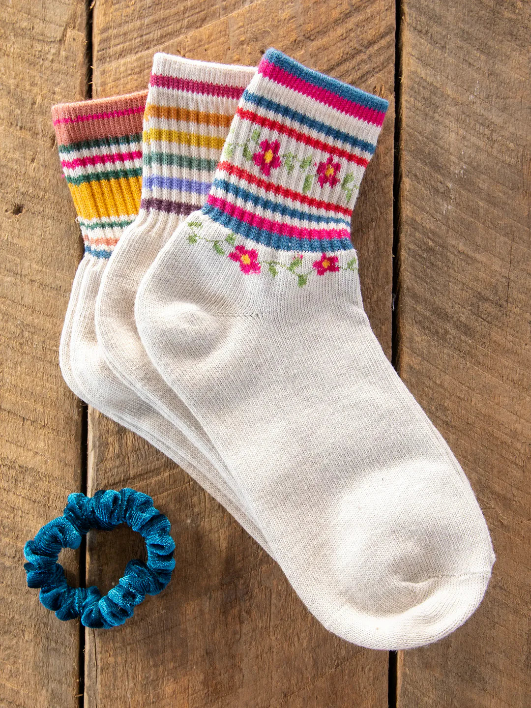 Natural Life Striped Retro Crew Socks, Set of 3 - Rainbow - Lace and Grace Boutique