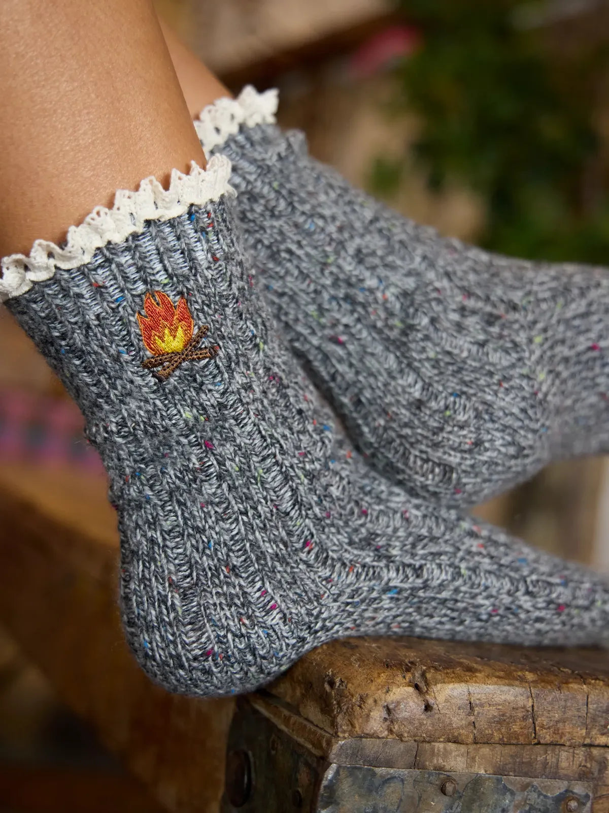 Natural Life Little Things Embroidered Socks - Campfire - Lace and Grace Boutique