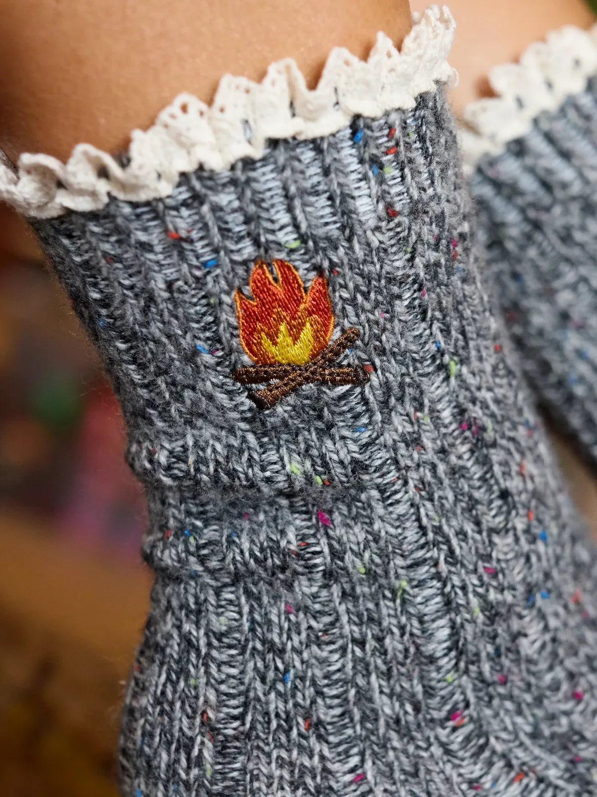 Natural Life Little Things Embroidered Socks - Campfire - Lace and Grace Boutique