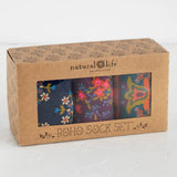 Natural Life Boxed Boho Sock Set, Set of 3 - Plum Floral