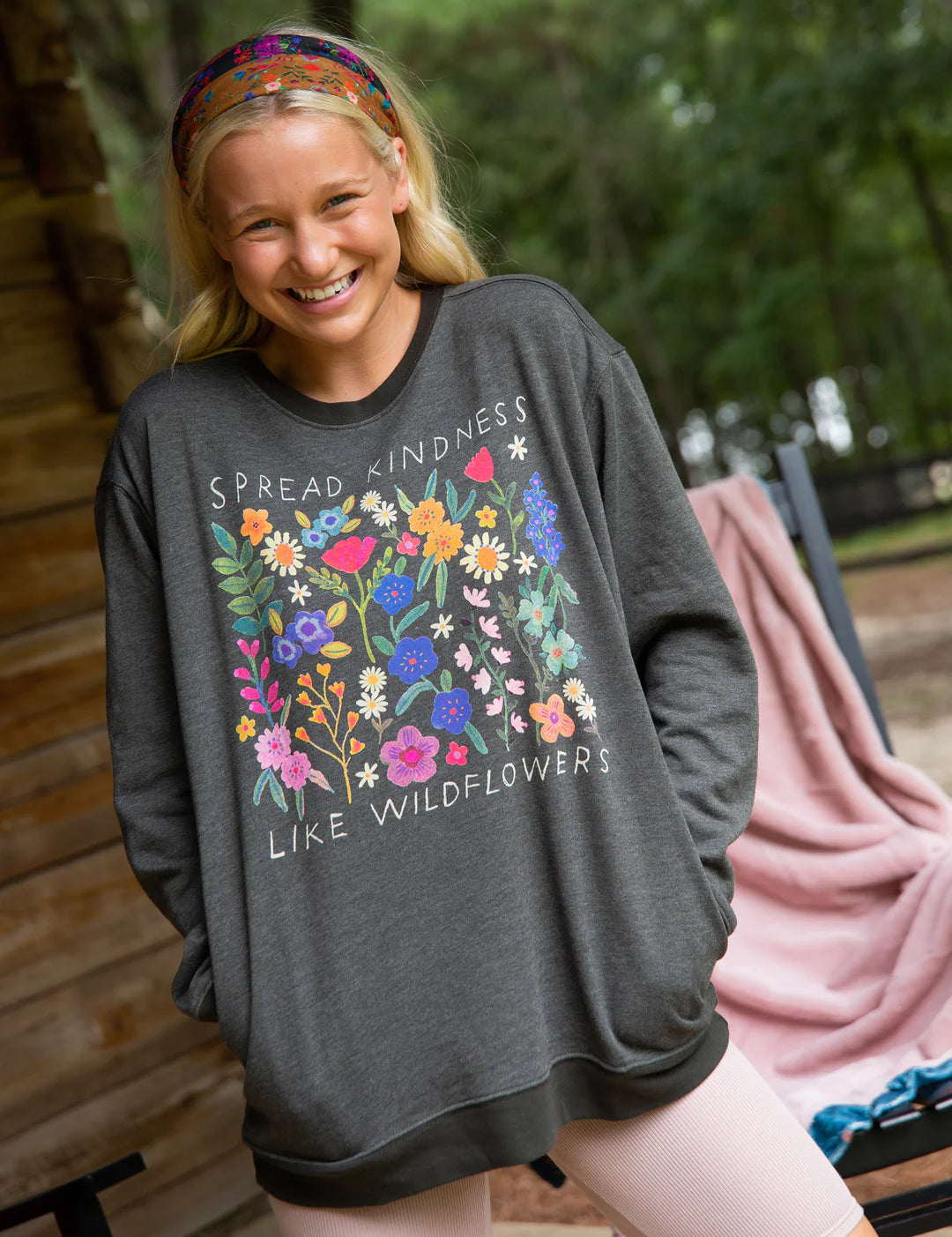 Natural Life Spread Kindness Pocket Sweatshirt - Charcoal - Lace and Grace Boutique