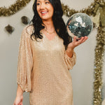 Sequin Balloon Sleeve Mini Dress - Gold Medium Sequin Balloon Sleeve Mini Dress - Gold Medium