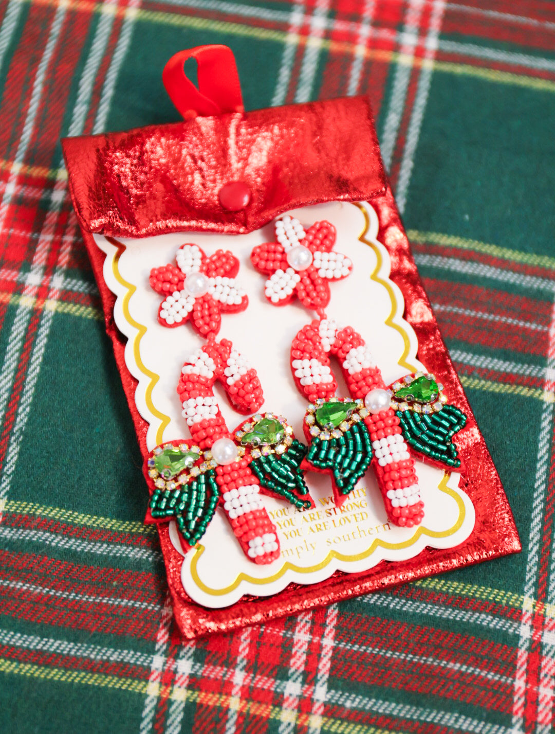 Simply Southern beaded candy cane drop earrings.