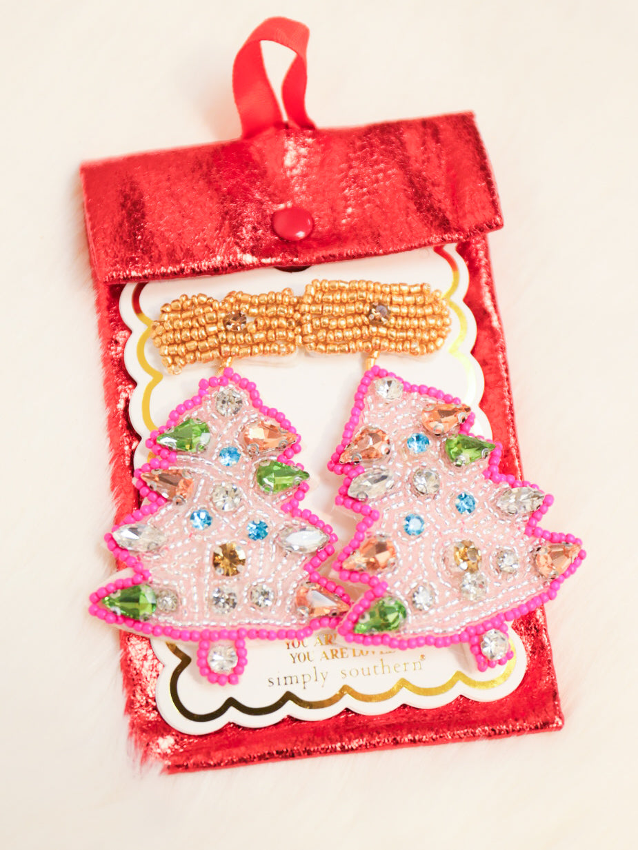Simply Southern faceted beaded Christmas tree drop earrings in multicolor.
