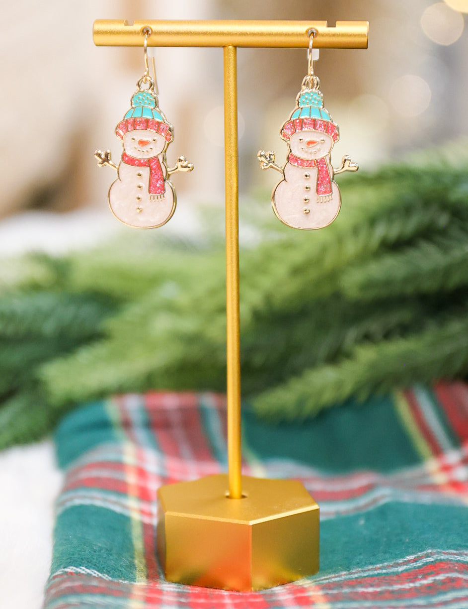 Snowman glitter detail drop earirngs.