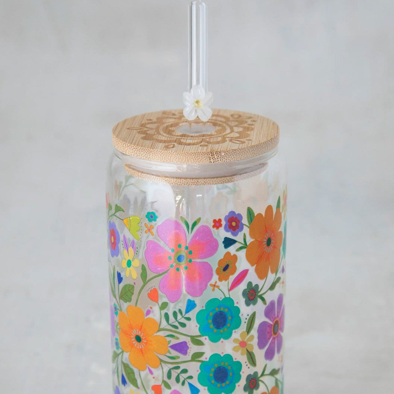 Natural Life Glass Tumbler - Folk Flower - Lace and Grace Boutique