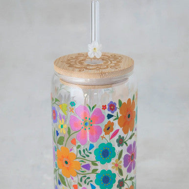 Natural Life Glass Tumbler - Folk Flower - Lace and Grace Boutique