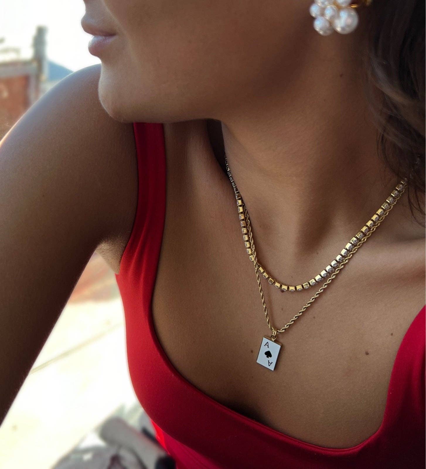 Ace Card Pendant Rope Chain Necklace - Lace and Grace Boutique