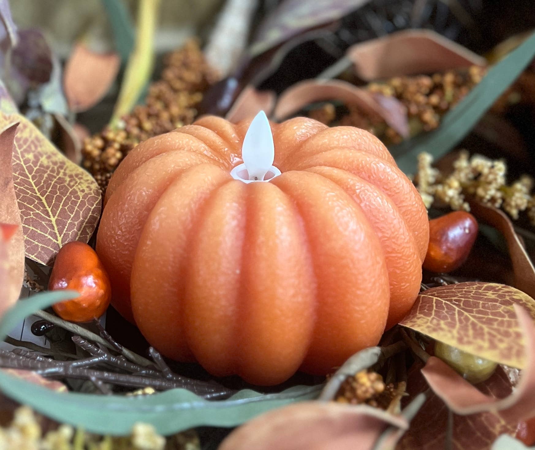 Orange Pumpkin Carved Moving Flame 4.5x2.75in - Lace and Grace Boutique