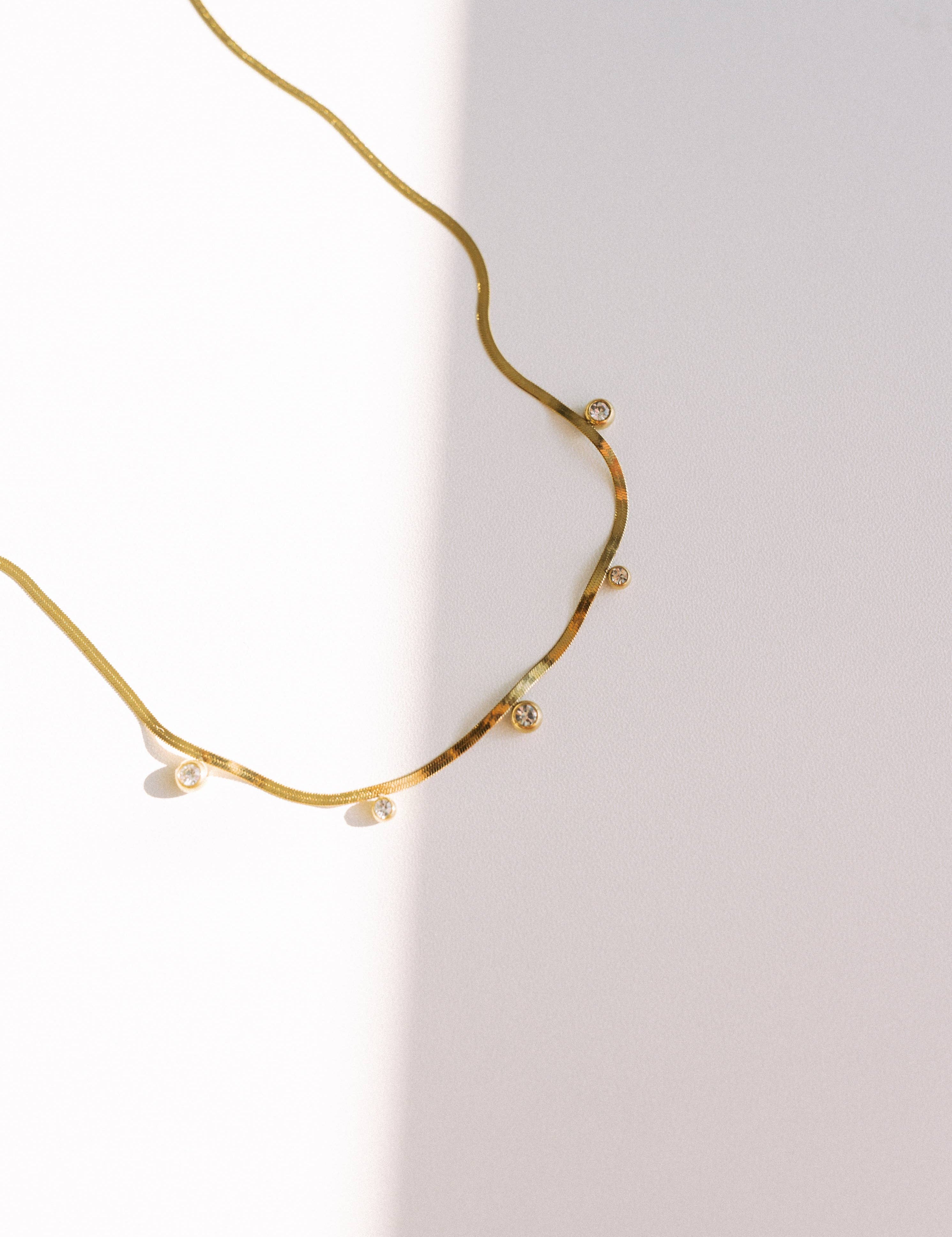 Crystal Charm Dainty Herringbone Necklace - Lace and Grace Boutique