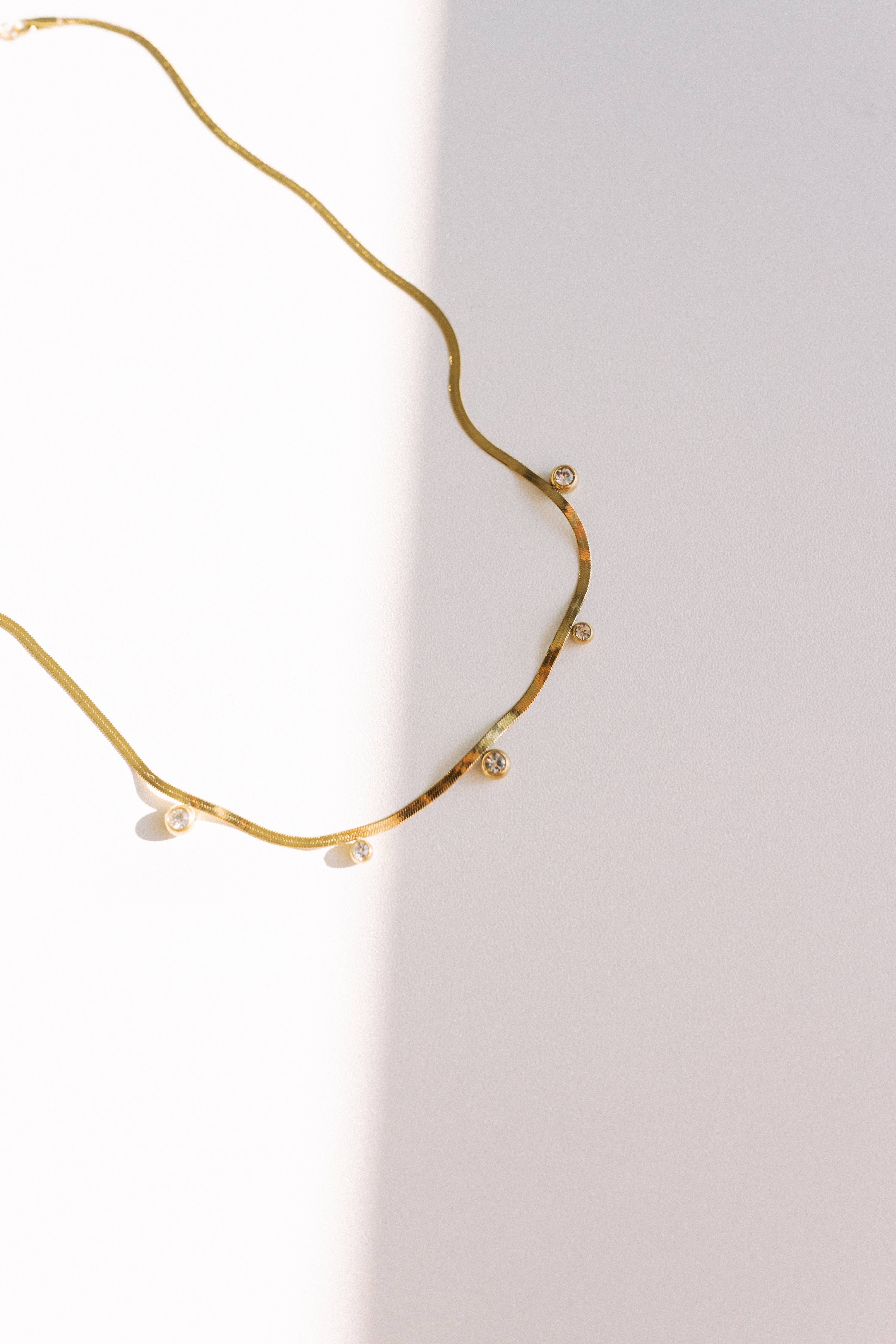 Crystal Charm Dainty Herringbone Necklace - Lace and Grace Boutique