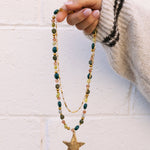 Star Pendant Layered Beaded & Chain Necklace - Green - Lace and Grace Boutique