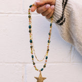 Star Pendant Layered Beaded & Chain Necklace - Green - Lace and Grace Boutique