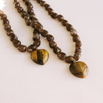 Jade Stone Heart Necklace - Brown - Lace and Grace Boutique