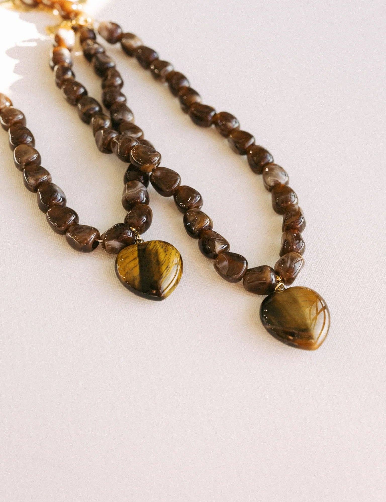 Jade Stone Heart Necklace - Brown - Lace and Grace Boutique
