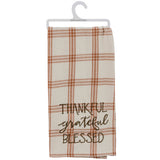Thankful Grateful Blessed Embroidered Plaid Kitchen Towel