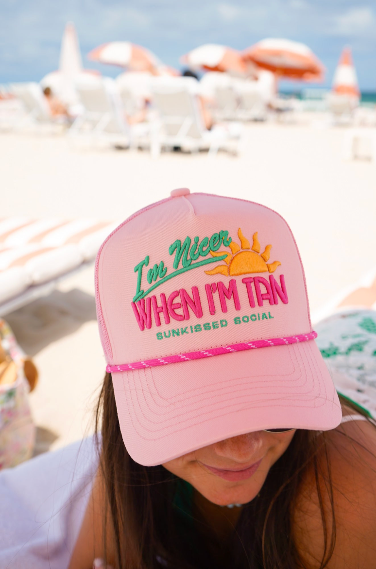 I’m Nicer When I’m Tan Trucker Hat - Pink - Lace and Grace Boutique