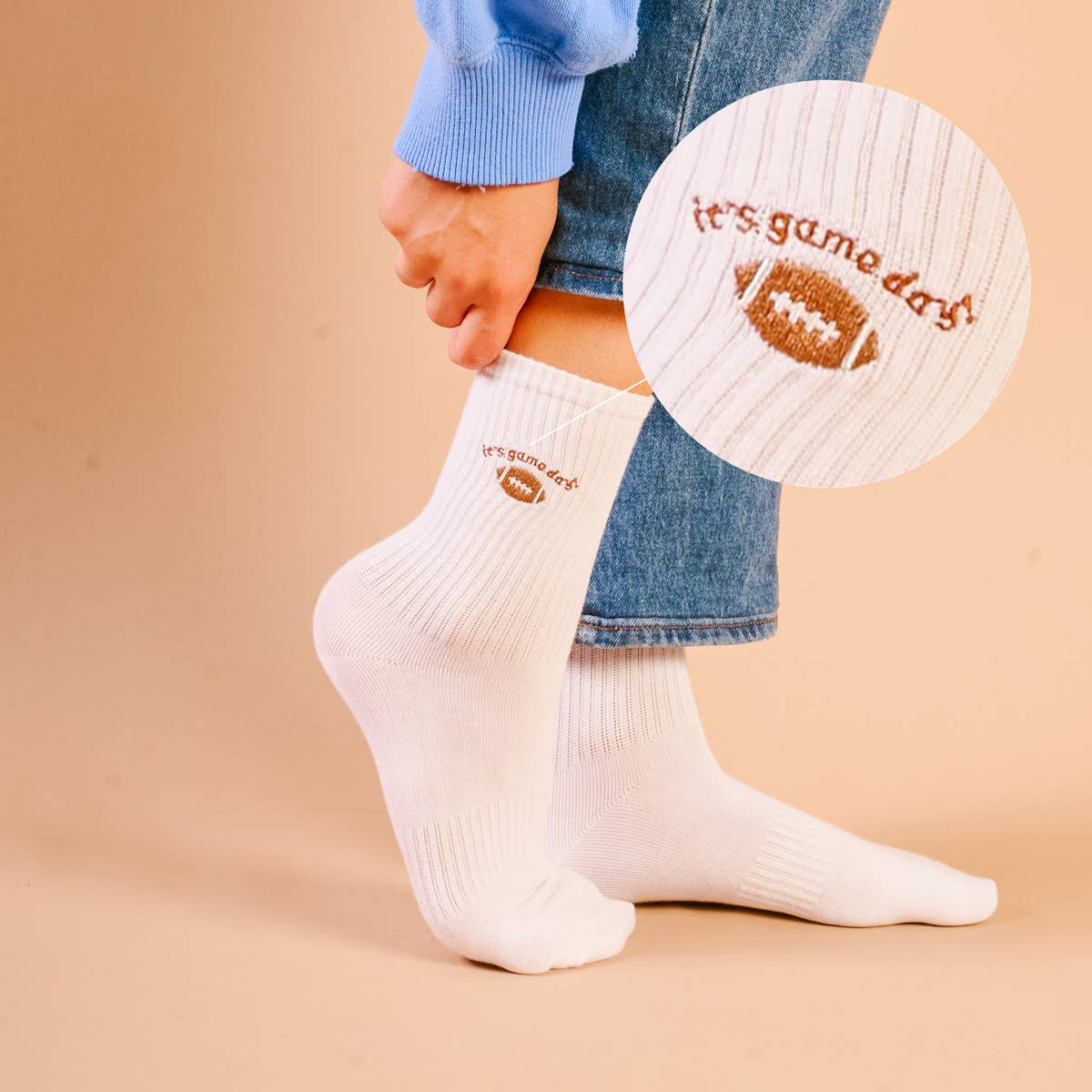 It's Game Day Embroidered Crew Socks - Lace and Grace Boutique